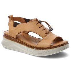 Sandały damskie Maciejka, cholewka ze skóry naturalnej zabudowana konstrukcja z wycięciami odkryte palce, brązowe, I7646-29/00-1. Brązowe sandały Maciejka, bez wzorów, ze skóry, bez obcasa, bez zapięcia. Za 239.00 zł.