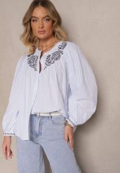 Jasnoniebieska Koszula z Bawełny z Haftem Norretis. Niebieskie koszule Renee, m, bez wzorów, z bawełny, eleganckie, bez kołnierzyka, bez ramiączek. W wyprzedaży za 103.99 zł.