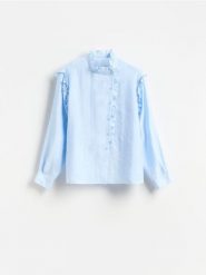 Koszula z lyocellem - jasnoniebieski. Niebieskie koszule Reserved, l, bez wzorów, z lyocellu, bez kołnierzyka, bez ramiączek. Za 149.99 zł.