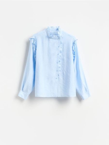 Koszula z lyocellem - jasnoniebieski. Niebieskie koszule Reserved, l, bez wzorów, z lyocellu, bez kołnierzyka, bez ramiączek. Za 149.99 zł.