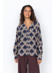 Soyaconcept Bluzka "Halin" w kolorze granatowo-jasnoróżowym rozmiar: XL. Niebieskie bluzki Soyaconcept, xl, bez wzorów, bez kołnierzyka, bez ramiączek. Za 184.95 zł.