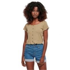 Damska krótka koszulka prążkowana zapinana na guziki Koszulka Urban Classics GT. Zielone koszulki sportowe Urban Classics, bez wzorów, prążkowane, bez ramiączek. Za 149.50 zł.