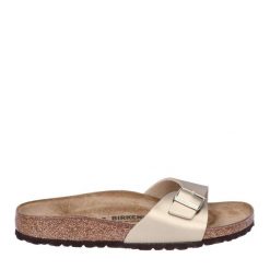 Klapki damskie Birkenstock Madrid. Żółte klapki Birkenstock, bez wzorów, z materiału, bez obcasa. Za 418.00 zł.