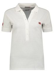 Geographical Norway Koszulka polo "Kelly" w kolorze białym rozmiar: M. Białe bluzki Geographical Norway, m, bez wzorów, z bawełny, bez kołnierzyka, bez ramiączek. Za 74.81 zł.