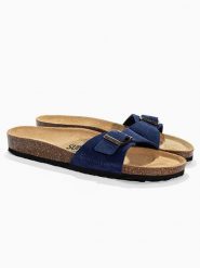 Sunbay Skórzane klapki "Jasmin" w kolorze granatowym rozmiar: 39. Niebieskie klapki Sunbay, bez wzorów, z otwartym noskiem, bez obcasa. Za 139.95 zł.