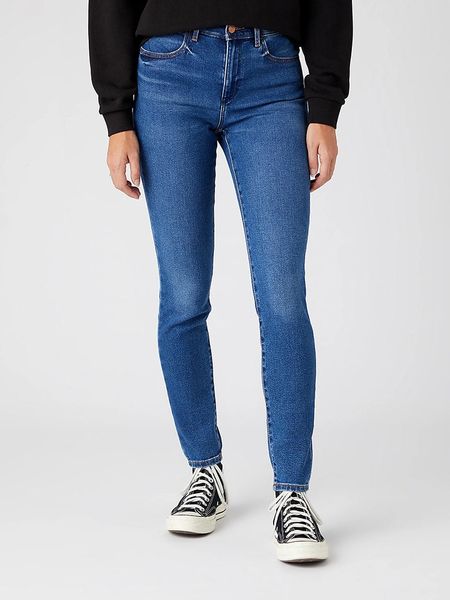 Wrangler Dżinsy - Skinny fit - w kolorze niebieskim rozmiar: W38/L34. Niebieskie jeansy Wrangler, l, z aplikacjami, z podwyższonym stanem. Za 91.77 zł.