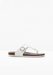 Klapki japonki. Białe klapki bonprix, bez wzorów, z denimu, bez obcasa. Za 112.99 zł.