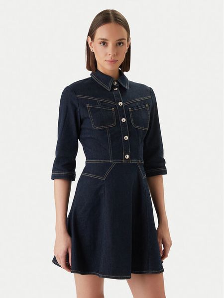 Morgan Sukienka jeansowa 261-REXAS Granatowy Regular Fit. Niebieskie sukienki Morgan, bez wzorów, z jeansu, bez kołnierzyka, bez ramiączek. Za 260.99 zł.