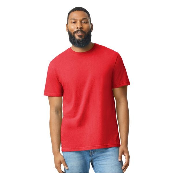 Koszulka Unisex Dla Dorosłych Softstyle CVC. Czerwone bluzki GILDAN, l, bez wzorów, sportowe, bez kołnierzyka, bez ramiączek. Za 37.99 zł.