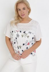 Biała Bluzka Antesio. Białe bluzki Born2be, xl, bez wzorów, z bawełny, eleganckie, bez kołnierzyka, bez ramiączek. Za 54.99 zł.