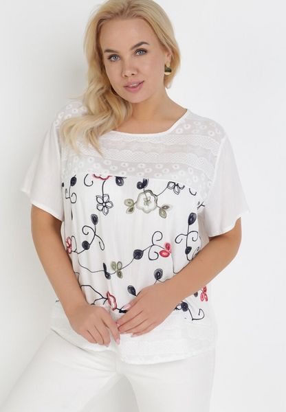 Biała Bluzka Antesio. Białe bluzki Born2be, xl, bez wzorów, z bawełny, eleganckie, bez kołnierzyka, bez ramiączek. Za 54.99 zł.