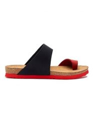 Comfortfusse Skórzane japonki w kolorze czarno-czerwonym rozmiar: 38. Czarne klapki Comfortfüße, bez wzorów, z nubiku, z otwartym noskiem, bez obcasa. Za 204.95 zł.