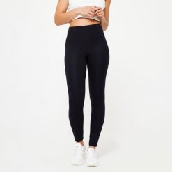 Legginsy fitness damskie Domyos. Czarne legginsy NYAMBA, s, bez wzorów, z bawełny, z podwyższonym stanem. Za 99.99 zł.