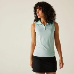 Damska koszulka polo bez rękawów Tima II. Zielone koszulki polo Regatta, bez wzorów, z poliesteru, bez kołnierzyka, bez ramiączek. Za 109.50 zł.