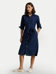 Polo Ralph Lauren Sukienka koszulowa 211963031 Granatowy Regular Fit. Niebieskie sukienki Polo Ralph Lauren, bez wzorów, z bawełny, bez kołnierzyka, bez ramiączek, koszulowe. Za 779.99 zł.