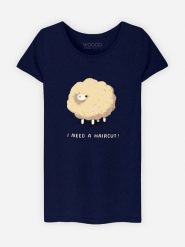 WOOOP Koszulka "Haircut Sheep" w kolorze granatowym rozmiar: M. Niebieskie bluzki Wooop, m, bez wzorów, z bawełny, bez kołnierzyka, bez ramiączek. Za 56.99 zł.