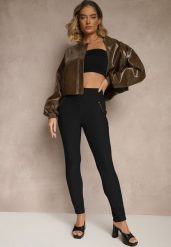 Czarne Spodnie Typu Skinny High Waist Ozdobione Cyrkoniami Lavilara. Czarne spodnie materiałowe Renee, na co dzień, l, bez wzorów, z jeansu, z podwyższonym stanem. Za 34.99 zł.