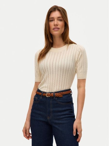 Vero Moda Sweter Morena 10321893 Beżowy Slim Fit. Brązowe swetry Vero Moda, s, bez wzorów, z bawełny, bez ramiączek. Za 84.99 zł.