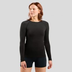 Bluza termoaktywna damska Odlo Performance Light Eco BL Top Crew Neck LS. Czarne bluzy Odlo, xl, bez wzorów, bez kaptura. Za 244.99 zł.