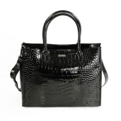Elegancka skórzana torba damska tote Solier FL62 Silvana czarna. Czarne torby na ramię bez wzorów, z lakierowanej skóry, eleganckie, na ramię, lakierowane, bez dodatków. Za 296.99 zł.
