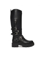 Guess Kozaki FLFYNK ELE11 Czarny. Czarne kozaki Guess, ze skóry, bez obcasa, na płaskiej podeszwie, bez zapięcia. Za 819.99 zł.