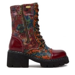 Botki Laura Vita. Czerwone botki Laura Vita, bez wzorów, bez obcasa, na słupku, bez zapięcia. Za 659.99 zł.