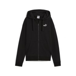 Damska rozpinana bluza z kapturem i małym logo ESS Comfort PUMA Black. Czarne bluzy Puma, na wiosnę, uniwersalny, bez wzorów, z dzianiny, z kapturem. Za 189.99 zł.