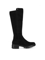 Rieker Kozaki 76890-00 Czarny. Czarne kozaki Rieker, z materiału, bez obcasa, na słupku, bez zapięcia. Za 311.00 zł.