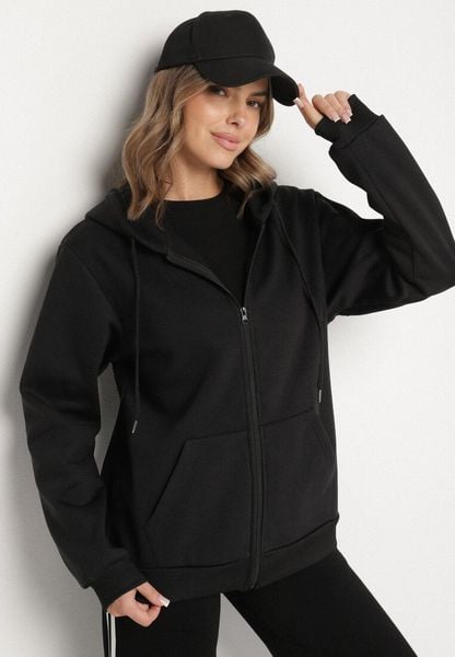 Czarna Rozpinana Bluza z Bawełną i Kapturem Typu Oversize Diosa. Czarne bluzy Born2be, na jesień, l, bez wzorów, z bawełny. Za 59.99 zł.