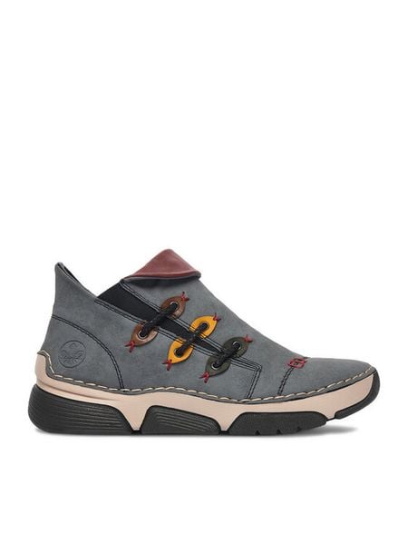 Rieker Botki CEO-45983-14 Niebieski. Niebieskie botki Rieker, bez wzorów, ze skóry, bez obcasa, na płaskiej podeszwie, bez zapięcia. Za 349.99 zł.