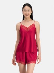 Dorina Koszulka piżamowa Pure Silk DCCA0001SK002 Czerwony Regular Fit. Czerwone koszule nocne Dorina, l, bez wzorów, z jedwabiu, bez ramiączek. Za 149.99 zł.