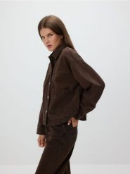 Jeansowa koszula z kieszeniami - dark grey jeans. Szare koszule Reserved, l, bez wzorów, z denimu, bez kołnierzyka, bez ramiączek. Za 129.99 zł.