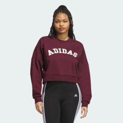 BLUZA Z TKANINY SZENILOWEJ Z LOGO I GRAFIKĄ. Czerwone bluzy Adidas, na zimę, xs, z aplikacjami, z bawełny, bez kaptura. Za 259.00 zł.