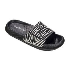 Klapki damskie Beco Zebra Vibes - czarno-białe. Czarne klapki 47 Brand, bez wzorów, z syntetyku, bez obcasa, na płaskiej podeszwie. Za 254.99 zł.