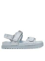 Guess Sandały FLJFDS LEL03 Niebieski. Niebieskie sandały Guess, z aplikacjami, ze skóry, bez obcasa, na płaskiej podeszwie, bez zapięcia. Za 359.99 zł.