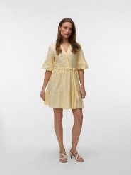 Vero Moda Sukienka w kolorze żółtym rozmiar: L. Żółte sukienki Vero Moda, l, bez wzorów, z bawełny, bez kołnierzyka, bez ramiączek, mini. Za 143.95 zł.