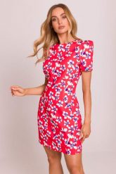Elegancka sukienka trapezowa mini czerwona. Czerwone sukienki MOE, l, bez wzorów, z tkaniny, eleganckie, bez kołnierzyka, bez ramiączek, mini, dopasowane. Za 349.00 zł.