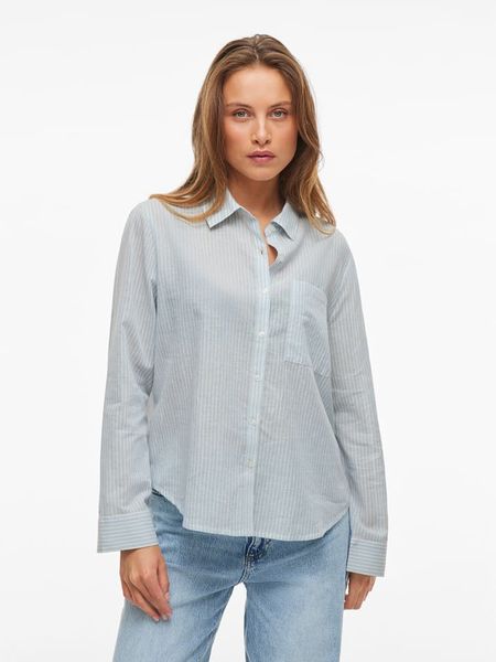 Vila Bluzka w kolorze błękitnym rozmiar: 44. Niebieskie bluzki Vila, bez wzorów, z bawełny, bez kołnierzyka, bez ramiączek. Za 69.75 zł.