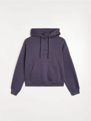 Dresowa bluza hoodie z kieszenią i haftowanym napisem - niebieski. Niebieskie bluzy Sinsay, l, bez wzorów, z dresówki, bez kaptura. Za 39.99 zł.