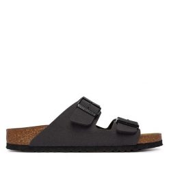 Klapki Birkenstock. Szare klapki Birkenstock, bez wzorów, bez obcasa. Za 399.99 zł.