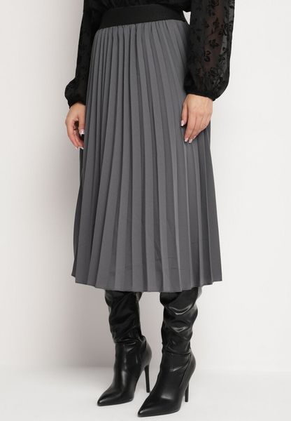 Szara Klasyczna Plisowana Spódnica z Gumką w Pasie Valentha. Szare spódnice Born2be, m, bez wzorów, z dzianiny, eleganckie, midi, dopasowane. Za 49.99 zł.