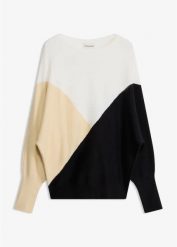 Sweter z cienkiej dzianiny z rękawami typu nietoperz. Czarne swetry bonprix, bez wzorów, z dzianiny, bez ramiączek. Za 139.99 zł.