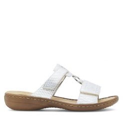 Klapki Rieker. Białe klapki Rieker, bez wzorów, bez obcasa. Za 279.99 zł.