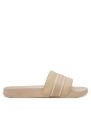 Tommy Hilfiger Klapki Hilfiger Poolside With Webbing FW0FW08529 Beżowy. Brązowe klapki TOMMY HILFIGER, bez wzorów, ze skóry, bez obcasa. Za 139.99 zł.