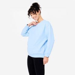 Bluza do jogi damska Kimjaly ciążowa. Niebieskie bluzy DOMYOS, l, bez wzorów, z elastanu, bez kaptura. Za 99.99 zł.