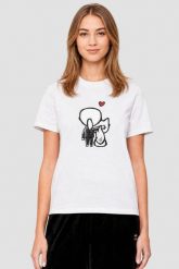 KARL LAGERFELD Biały damski t-shirt z nadrukiem Ikon Valentine, Rozmiar M. Białe t-shirty KARL LAGERFELD, m, bez wzorów, bez kołnierzyka, bez ramiączek. W wyprzedaży za 219.99 zł.
