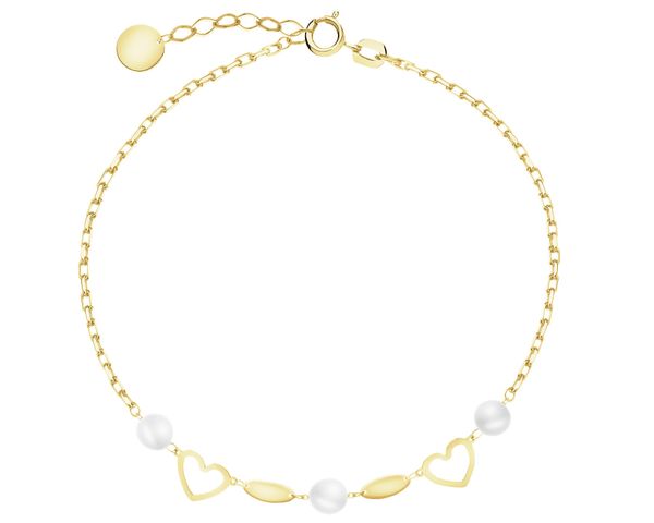 Złota bransoletka z perłami - serca. Żółte bransoletki Apart, złote. Za 1,099.00 zł.