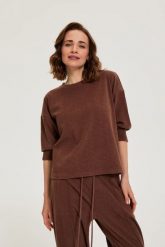Bluza z rękawami 3/4 brązowa. Brązowe bluzy sportowe MOODO, l, bez wzorów, z elastanu, bez kaptura. Za 99.99 zł.
