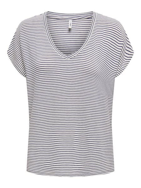 ONLY Koszulka w kolorze biało-granatowym rozmiar: S. Białe bluzki Only, s, bez wzorów, bez kołnierzyka, bez ramiączek. Za 56.79 zł.