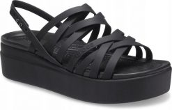 Sandały dla Kobiet Crocs Brooklyn Strappy Low Wedge. Czarne sandały Crocs, bez wzorów, z materiału, bez obcasa, bez zapięcia. Za 202.99 zł.